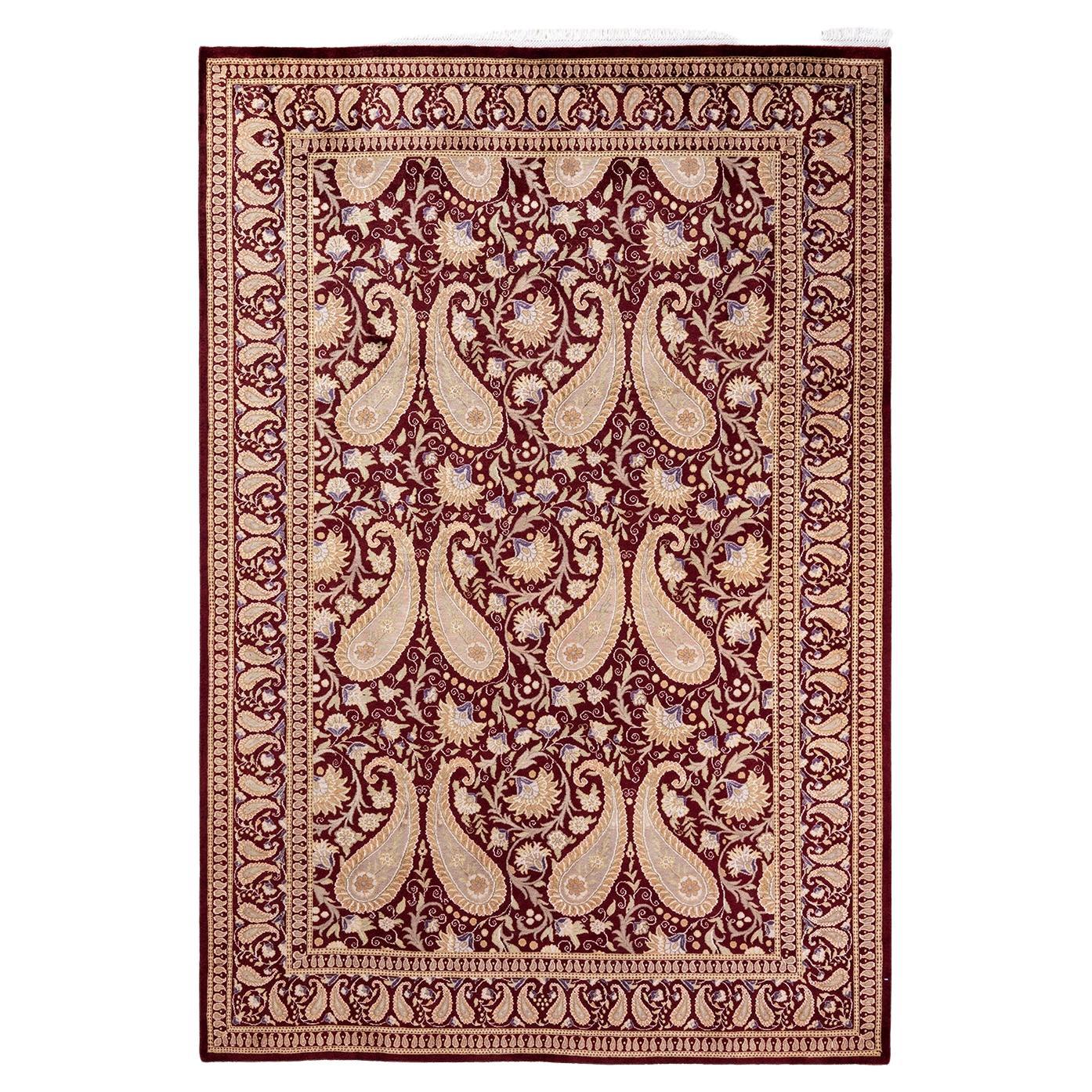 Tapis traditionnel oriental Mogul rouge, unique en son genre, nou  la main.