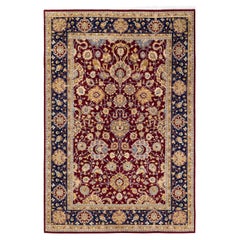 One of a Kind Hand Knotted Traditional Oriental Mogul Red Area Rug