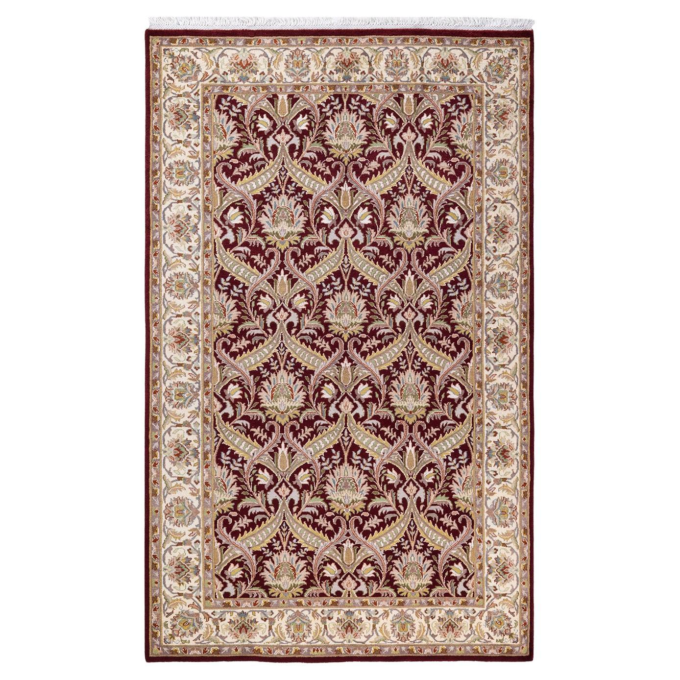 One of a Kind Hand Knotted Traditional Oriental Mogul Red Area Rug For Sale