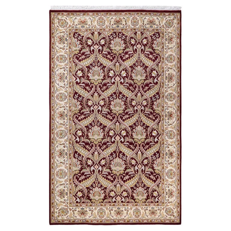 Rebrwon Traditional Rug One of a Kind Hand Knotted Traditional Oriental Mogul Red Area Rug For ...