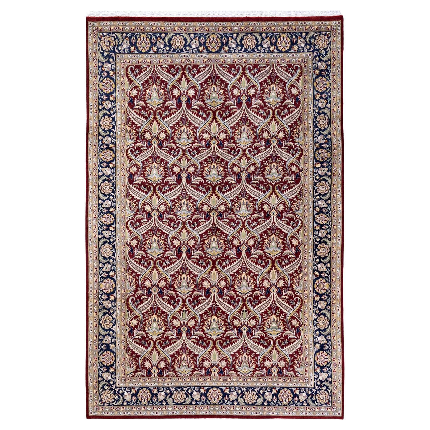 One of a Kind Hand Knotted Traditional Oriental Mogul Red Area Rug For Sale