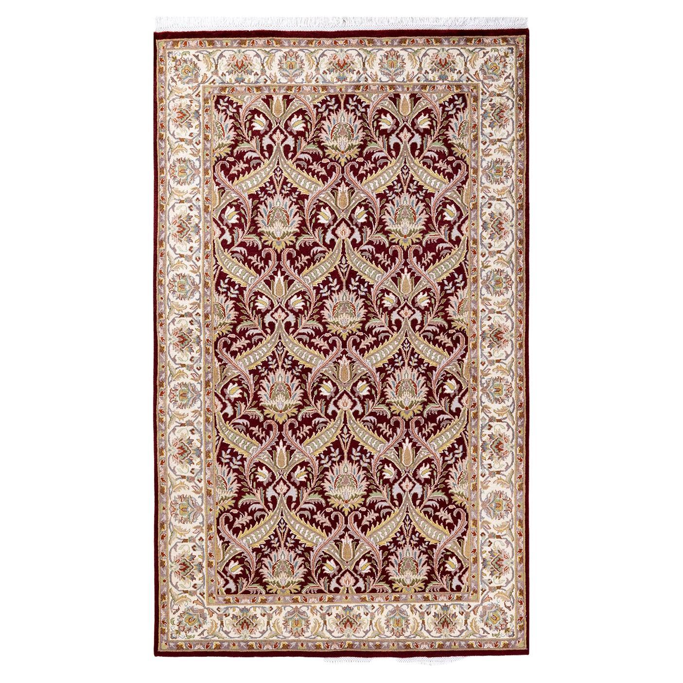 One of a Kind Hand Knotted Traditional Oriental Mogul Red Area Rug