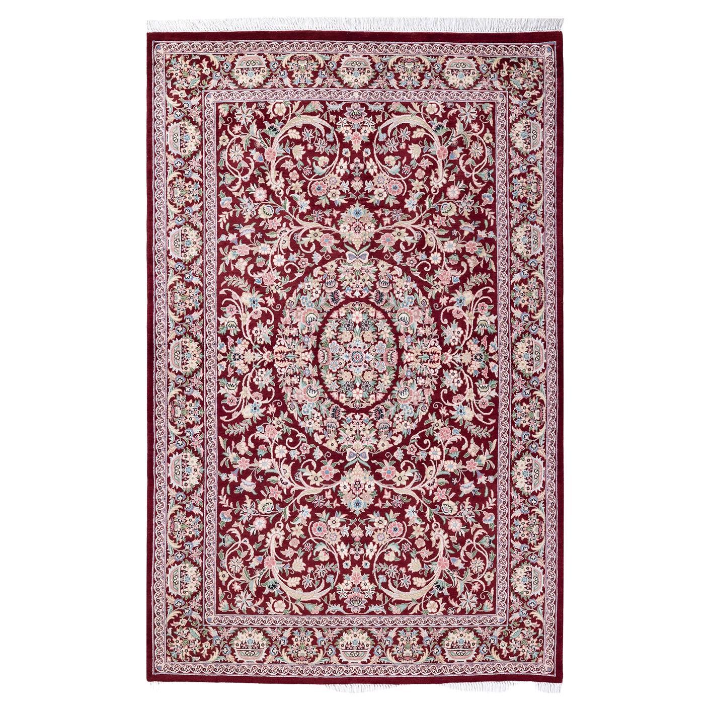 Tapis traditionnel oriental Mogul rouge, unique en son genre, nou  la main.