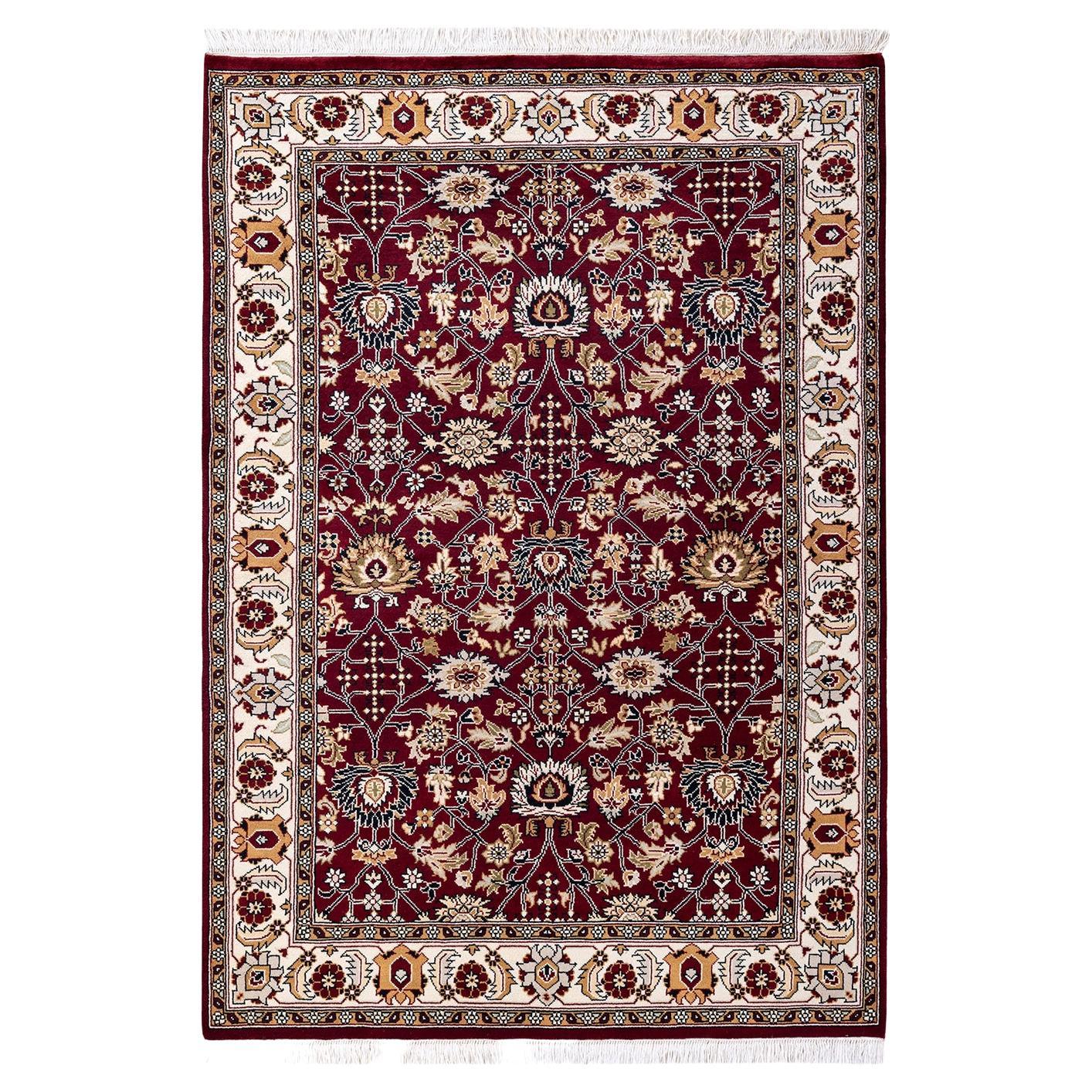 One of a Kind Hand Knotted Traditional Oriental Mogul Red Area Rug For Sale