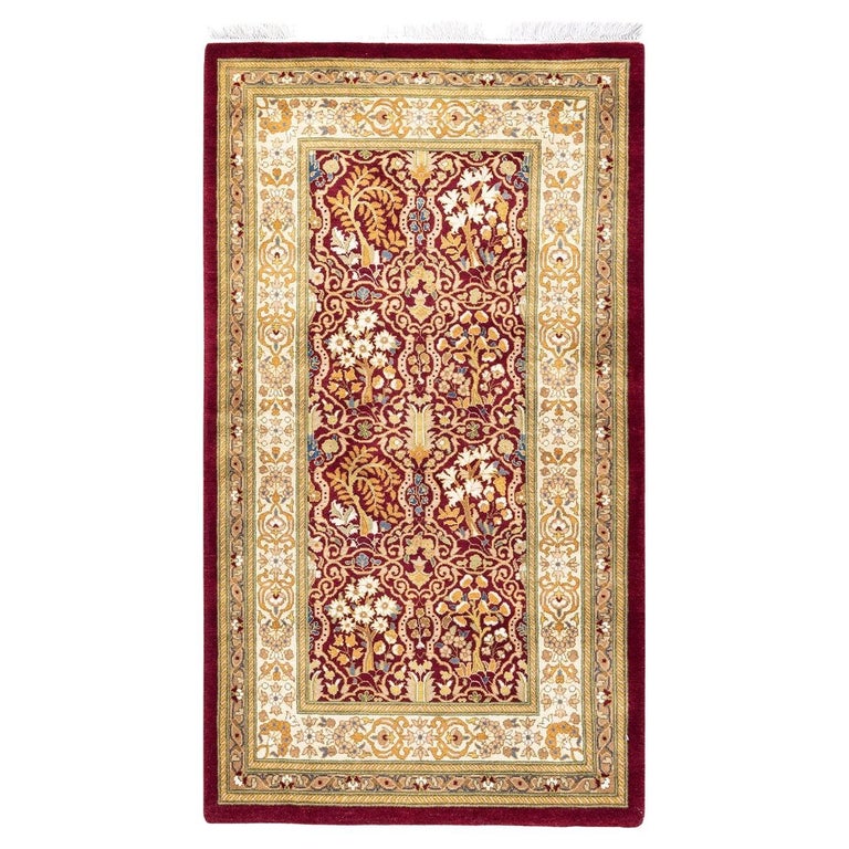 Red Rug Traditional Design One of a Kind Hand Knotted Traditional Oriental Mogul Red Area Rug For ...