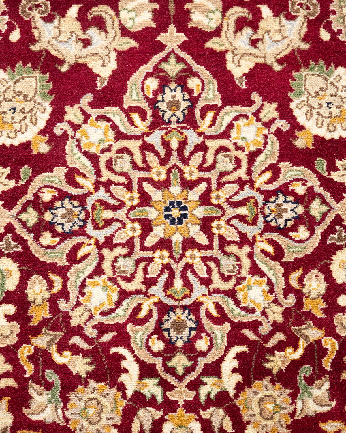 Pakistani One of a Kind Hand Knotted Traditional Oriental Mogul Red Runner Area Rug For Sale