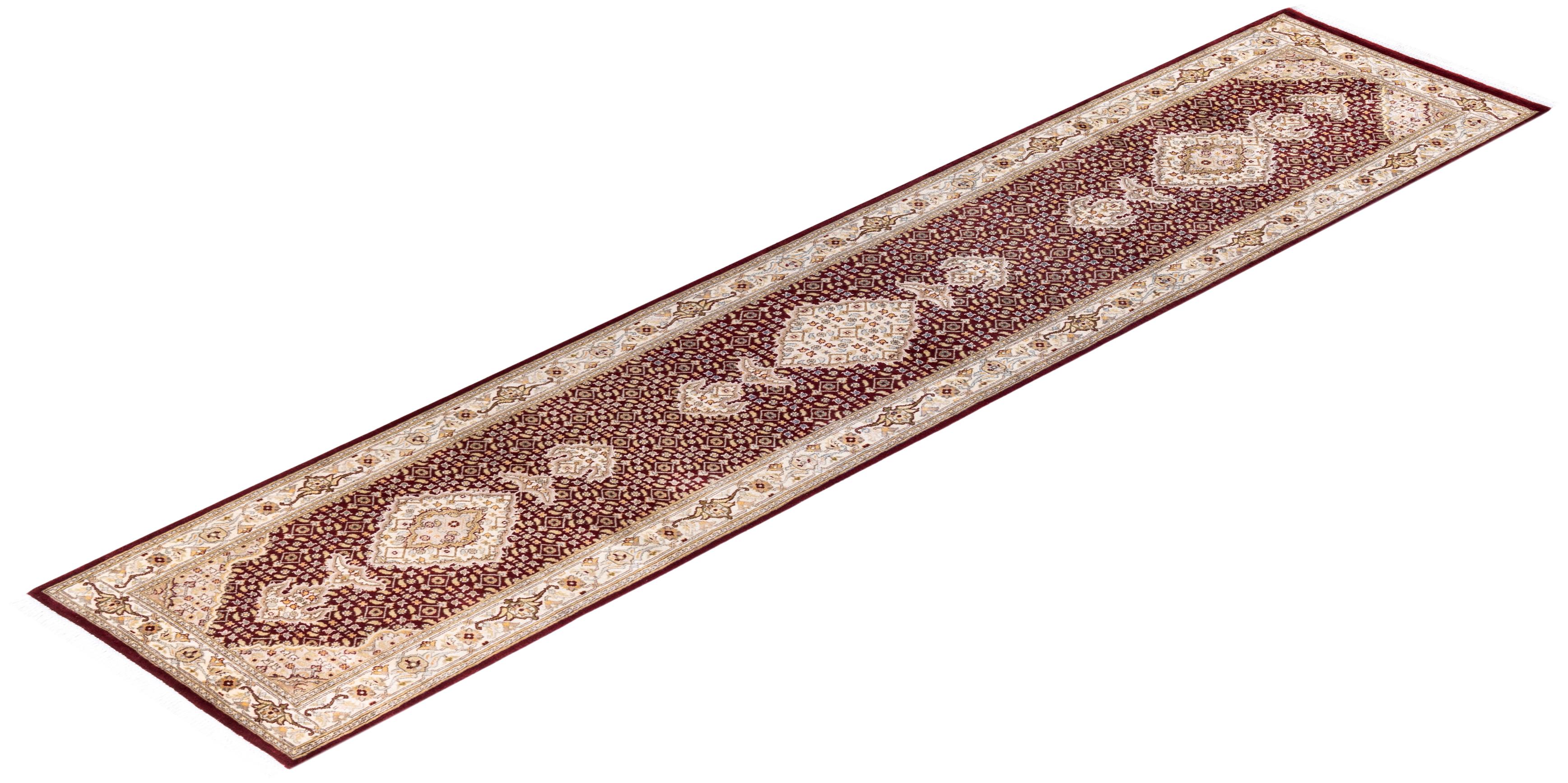 One of a Kind Hand Knotted Traditional Oriental Mogul Red Runner Area Rug For Sale 2