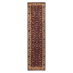 One of a Kind Hand Knotted Traditional Oriental Mogul Red Runner Area Rug