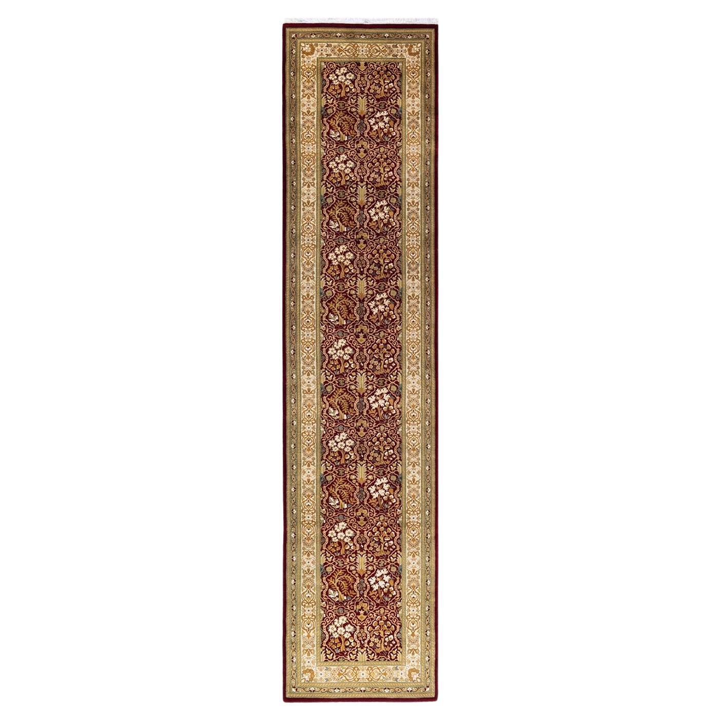 One of a Kind Hand Knotted Traditional Oriental Mogul Red Runner Area Rug For Sale