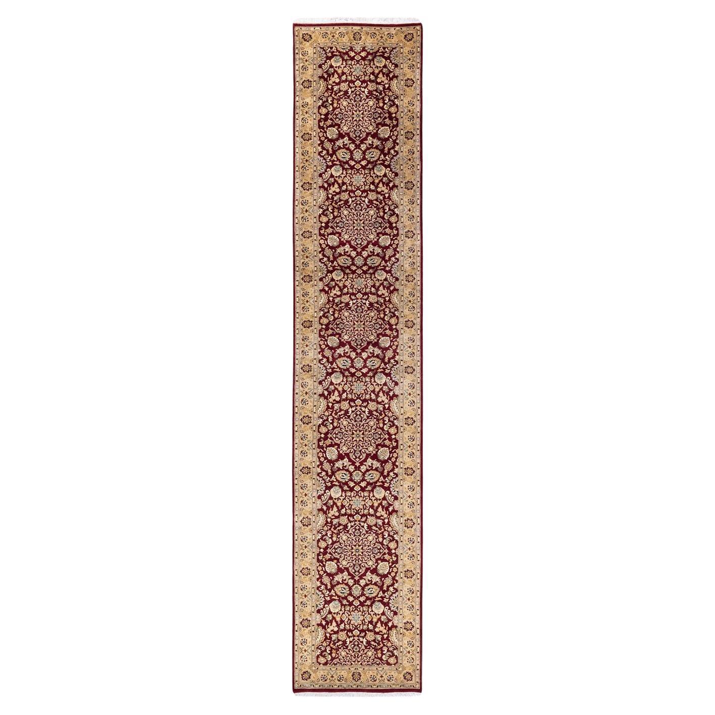 One of a Kind Hand Knotted Traditional Oriental Mogul Red Runner Area Rug For Sale