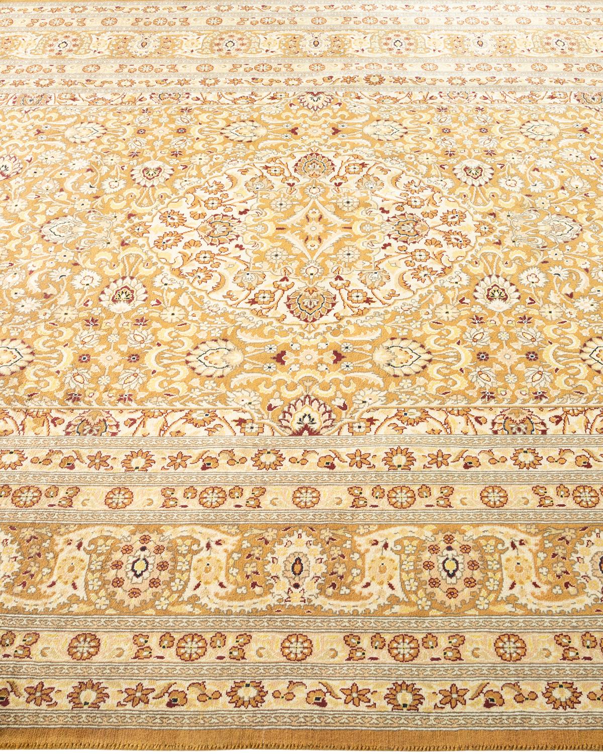 One-of-a-Kind Hand Knotted Traditional Oriental Mogul Yellow Area Rug In New Condition For Sale In Norwalk, CT