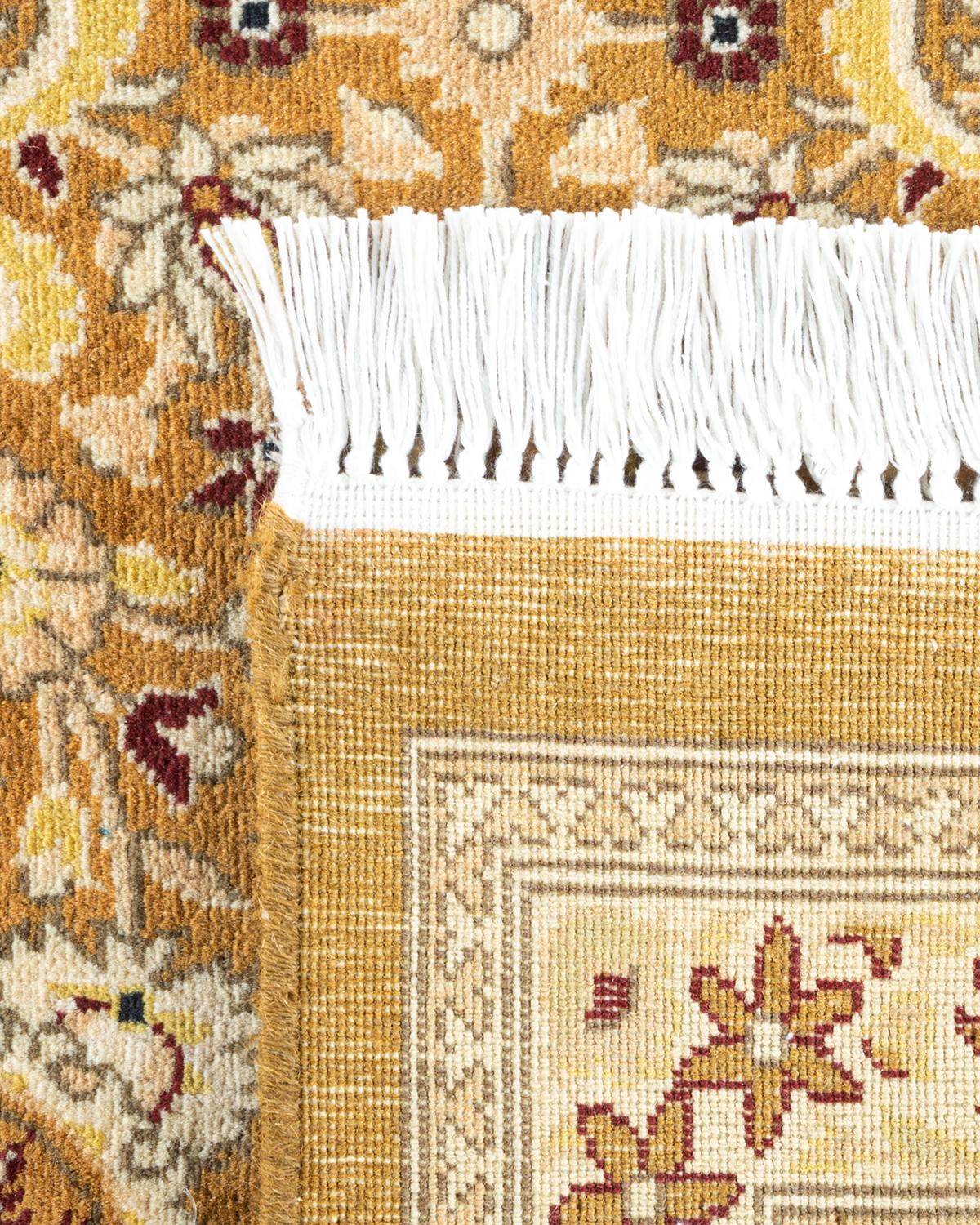 Contemporary One-of-a-Kind Hand Knotted Traditional Oriental Mogul Yellow Area Rug For Sale