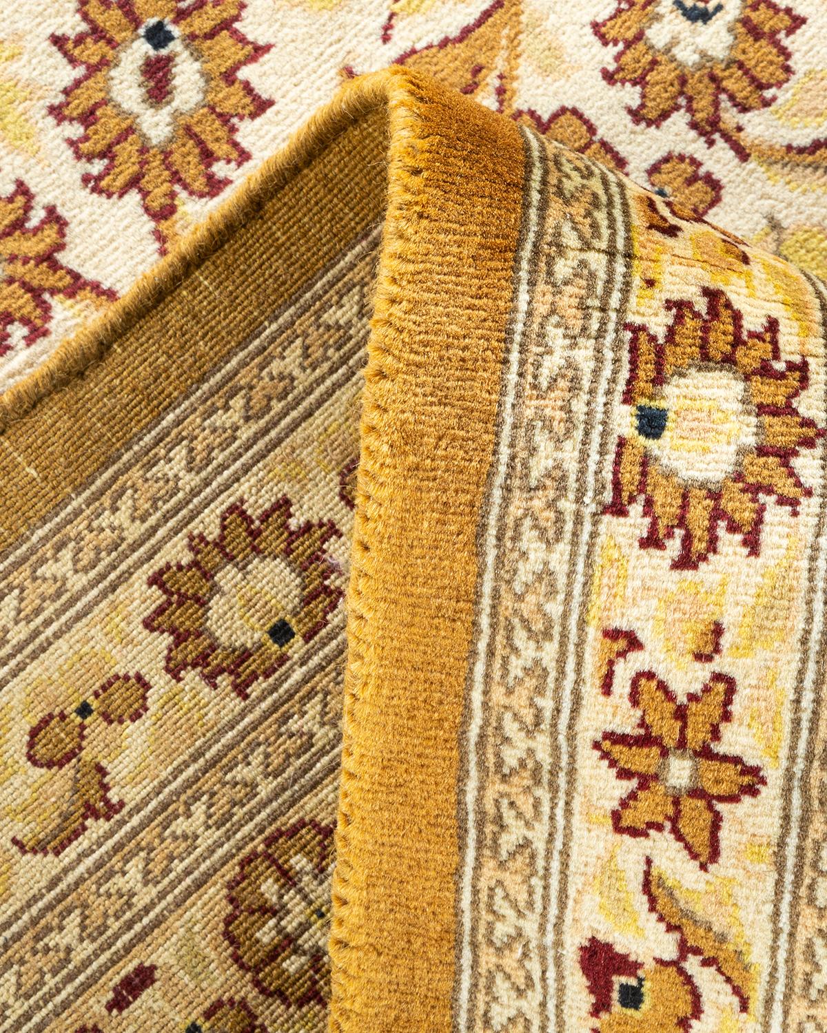 Wool One-of-a-Kind Hand Knotted Traditional Oriental Mogul Yellow Area Rug For Sale