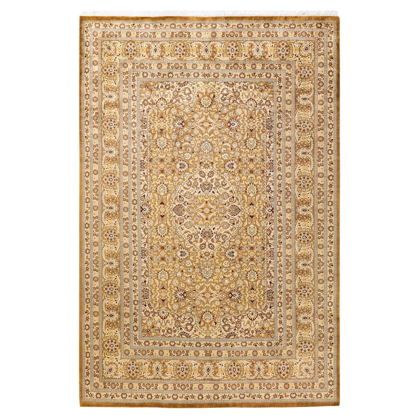 One-of-a-Kind Hand Knotted Traditional Oriental Mogul Yellow Area Rug For Sale