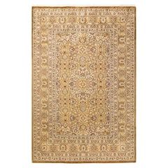 One-of-a-Kind Hand Knotted Traditional Oriental Mogul Yellow Area Rug
