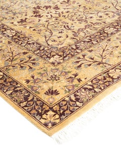 Handgeknpfter traditioneller orientalischer Mogul-Teppich in Gelb, Unikat