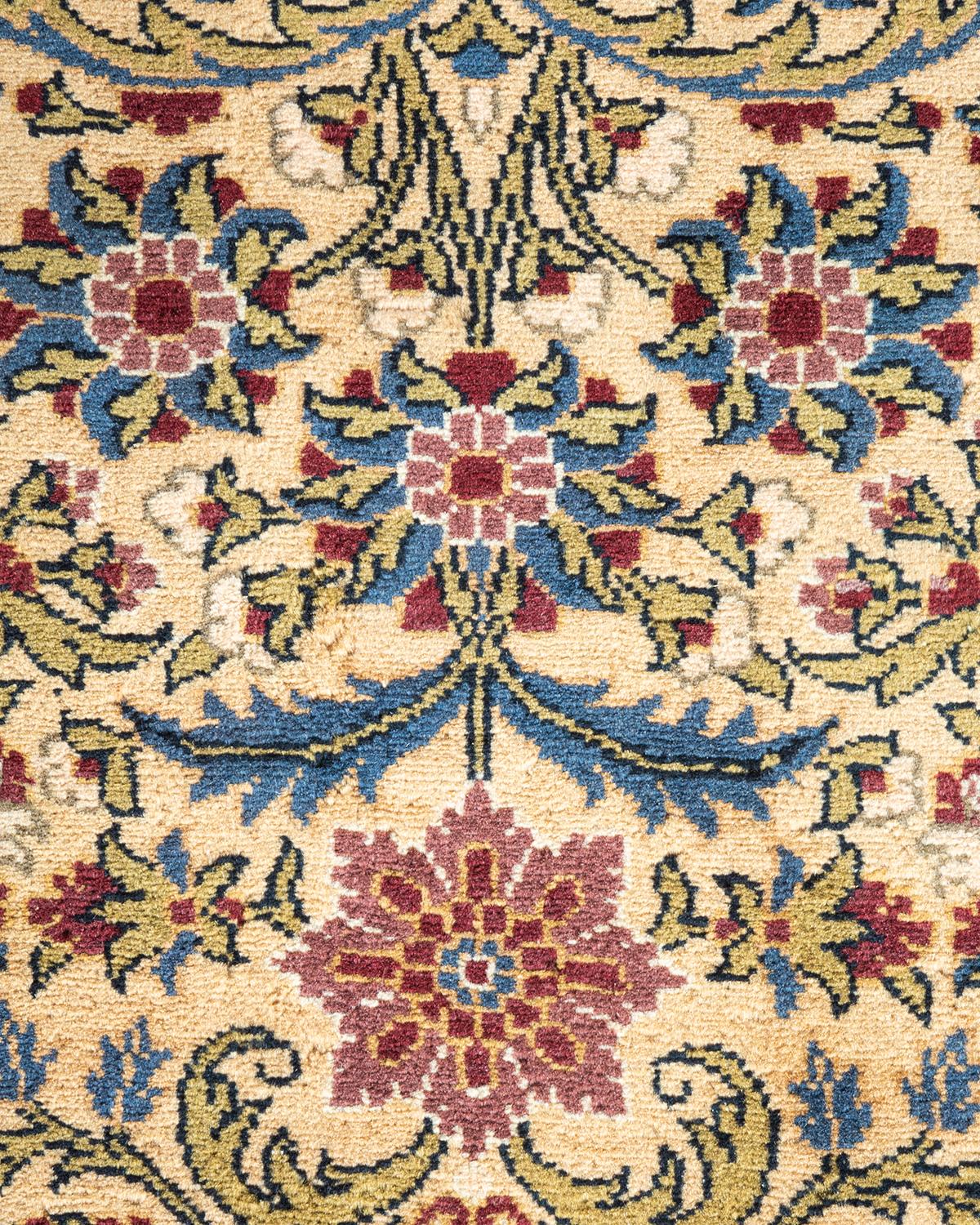 Pakistani One of a Kind Hand Knotted Traditional Oriental Mogul Yellow Area Rug For Sale