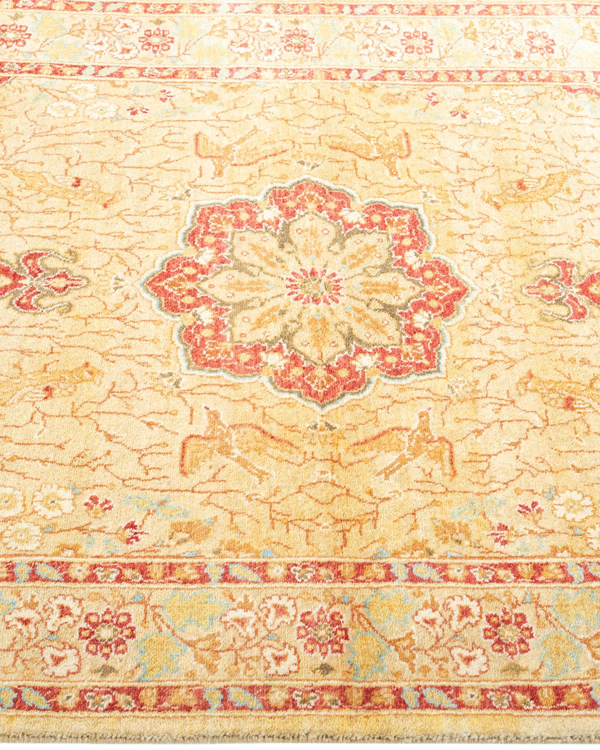 One of a Kind Hand Knotted Traditional Oriental Mogul Yellow Area Rug In New Condition For Sale In Norwalk, CT