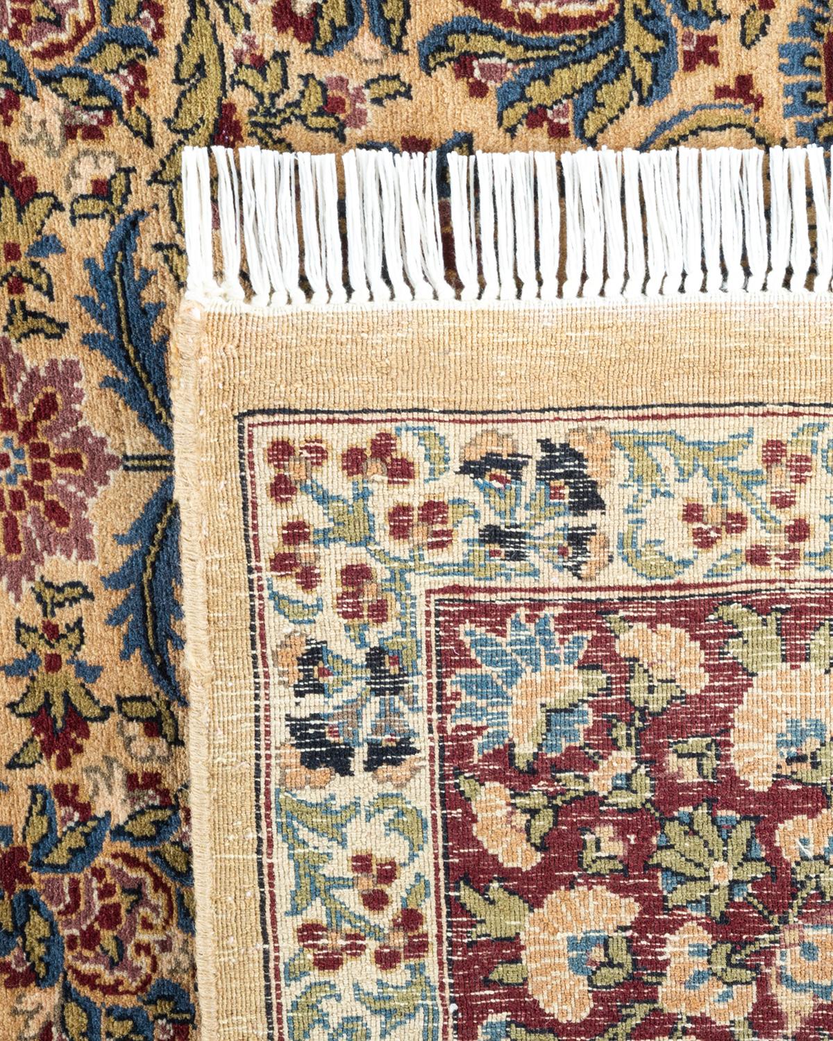 Contemporary One of a Kind Hand Knotted Traditional Oriental Mogul Yellow Area Rug For Sale