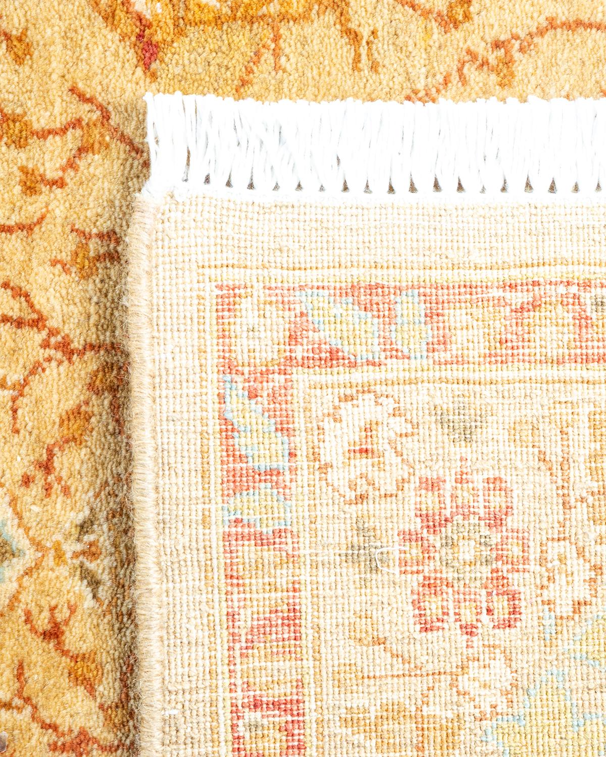 Contemporary One of a Kind Hand Knotted Traditional Oriental Mogul Yellow Area Rug For Sale