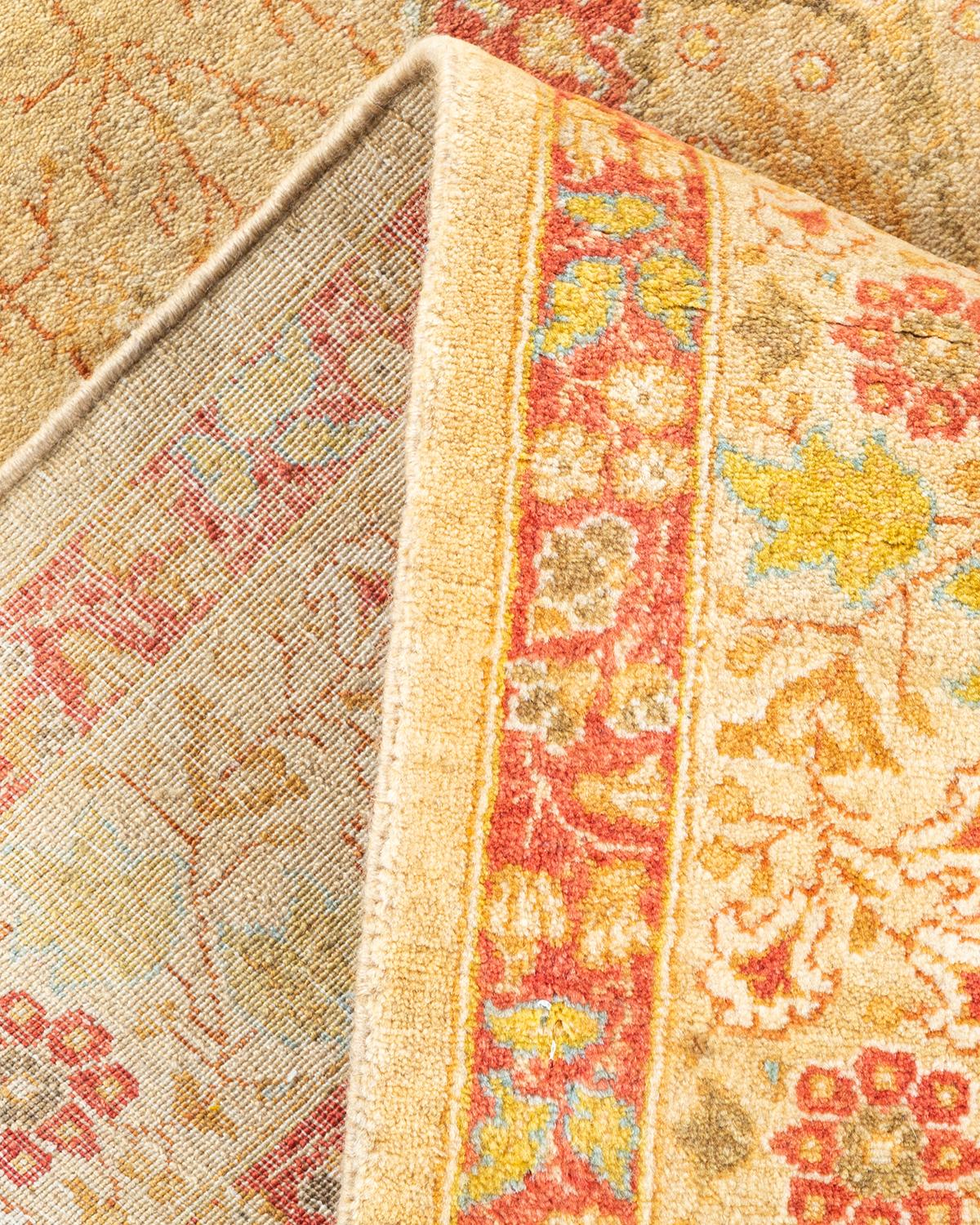 Laine Tapis oriental traditionnel Mogul jaune, noué à la main, unique en son genre en vente