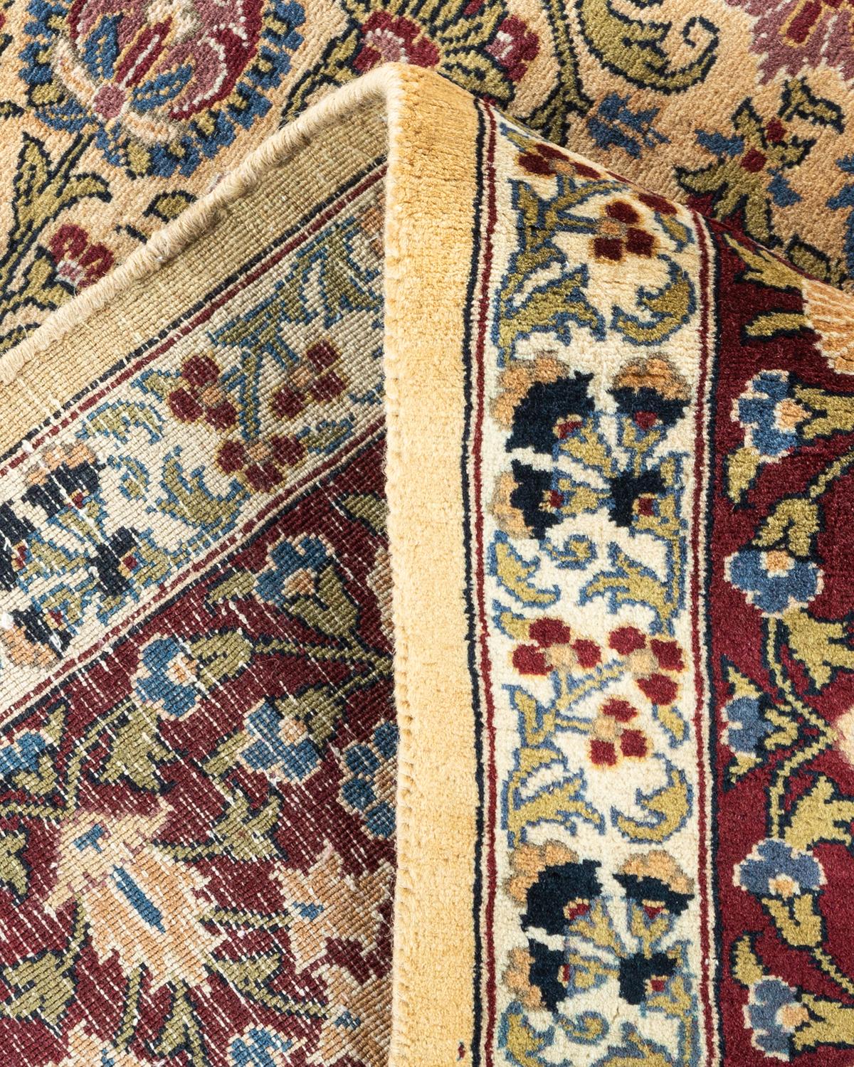 Wool One of a Kind Hand Knotted Traditional Oriental Mogul Yellow Area Rug For Sale