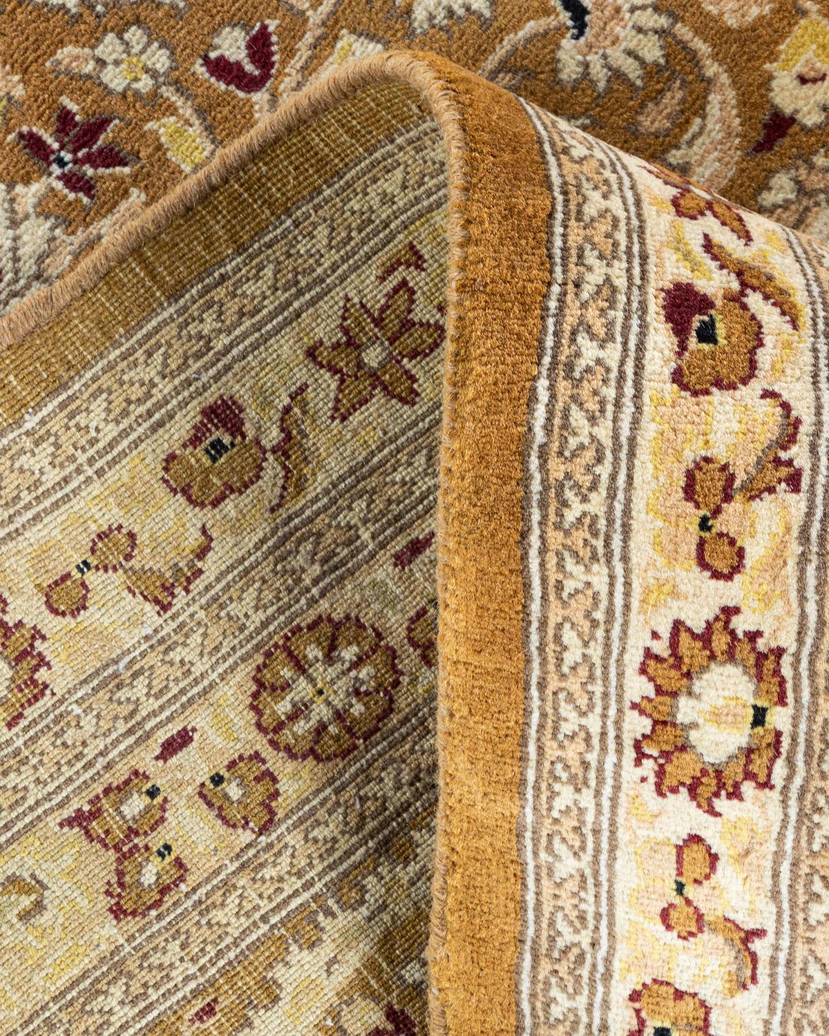 Laine Tapis traditionnel oriental Mogul jaune noué à la main, unique en son genre en vente