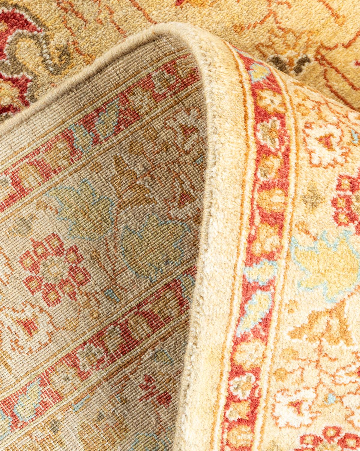 Wool One of a Kind Hand Knotted Traditional Oriental Mogul Yellow Area Rug For Sale