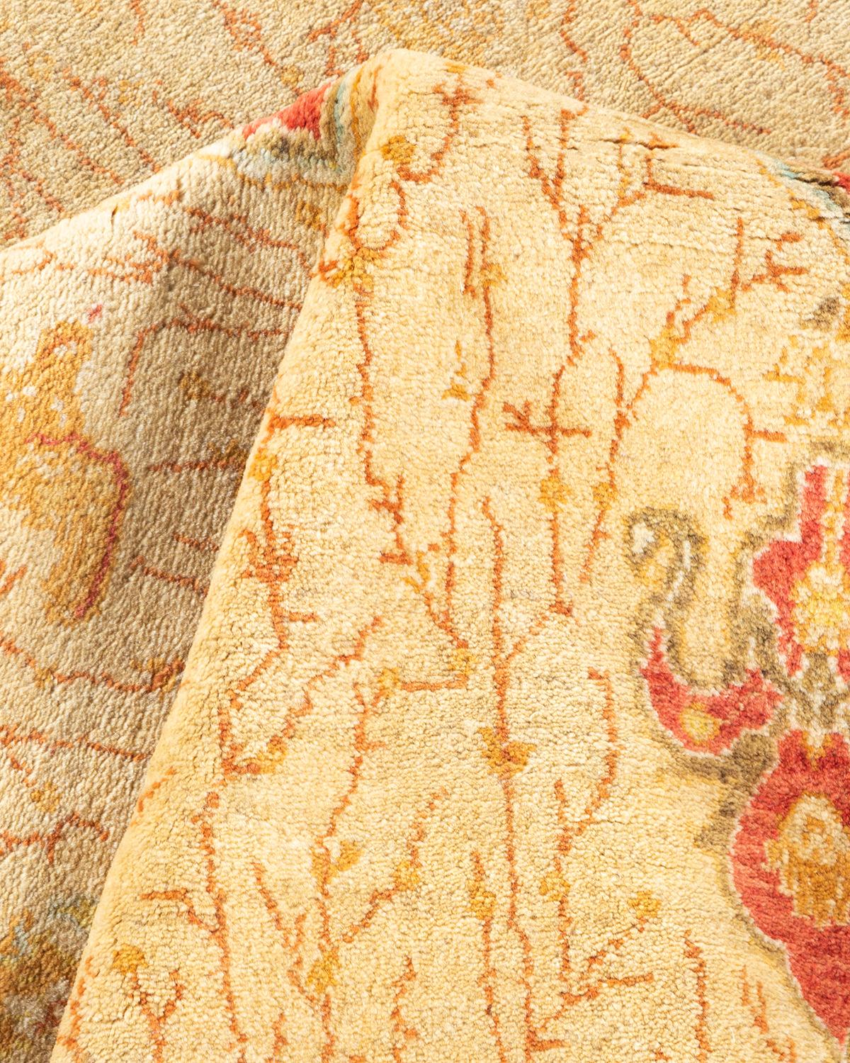 Tapis oriental traditionnel Mogul jaune, noué à la main, unique en son genre en vente 1