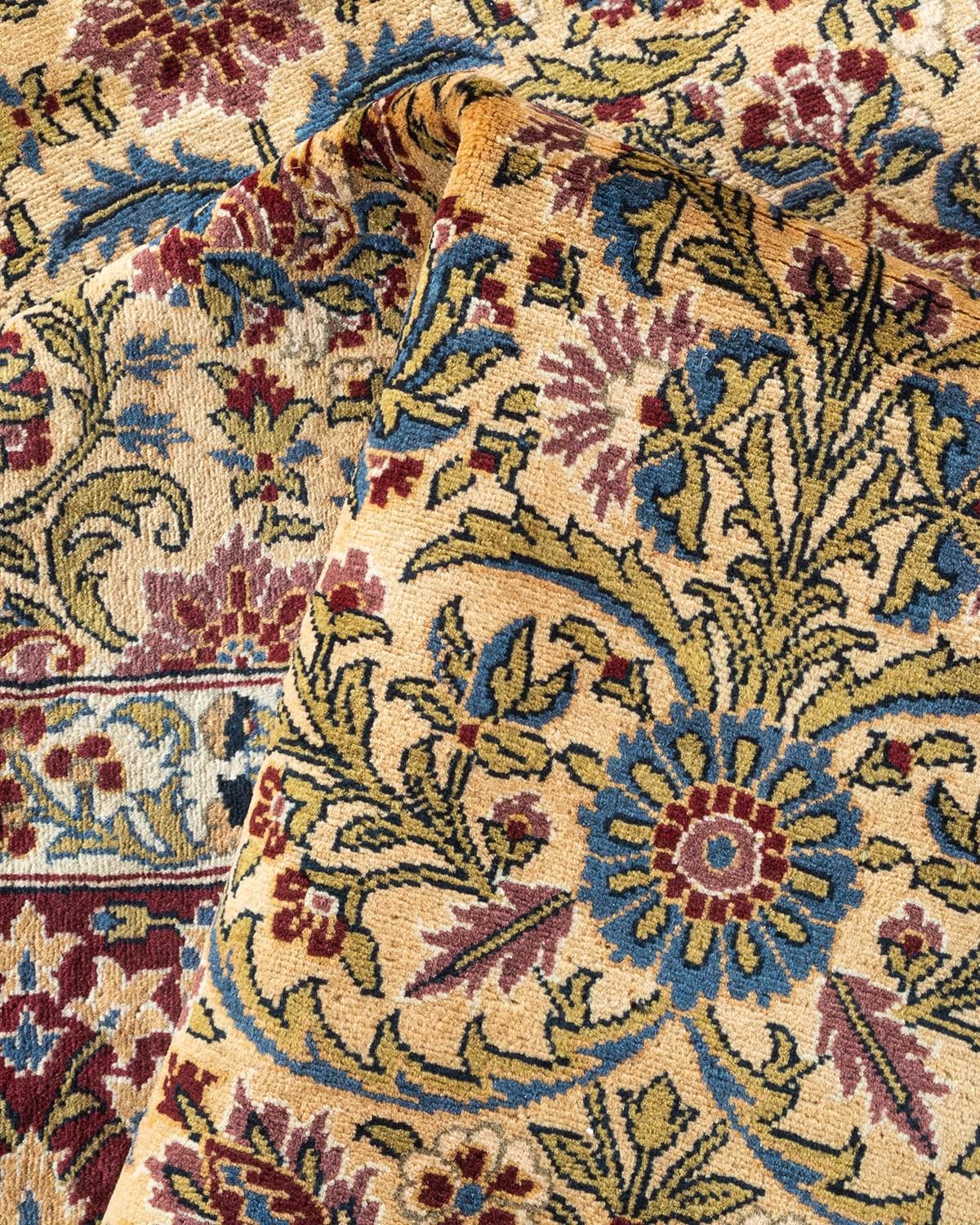 One of a Kind Hand Knotted Traditional Oriental Mogul Yellow Area Rug For Sale 1
