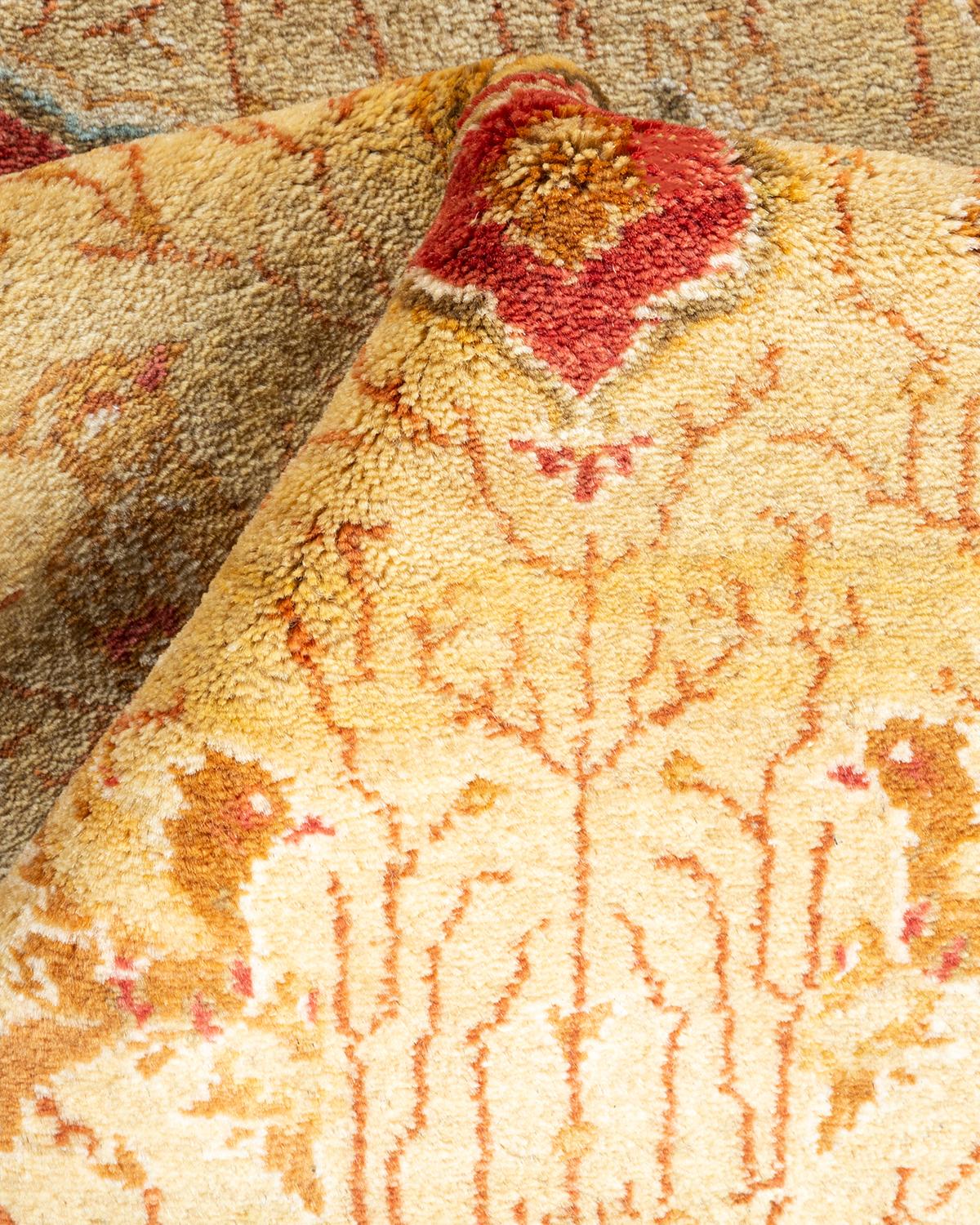 One of a Kind Hand Knotted Traditional Oriental Mogul Yellow Area Rug For Sale 1