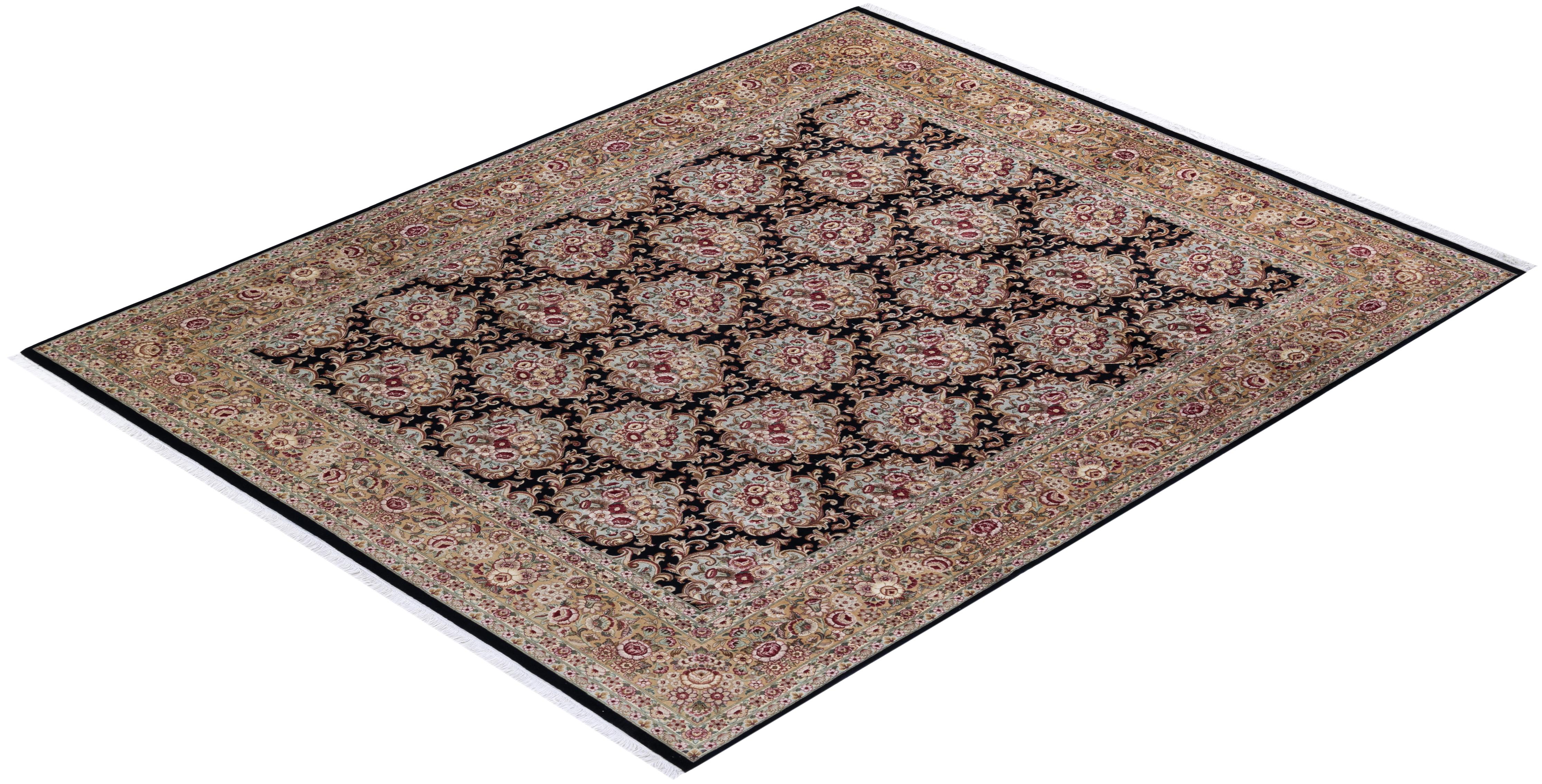 One of a Kind Hand Knotted Traditional Oriental Mogul Yellow Area Rug For Sale 2