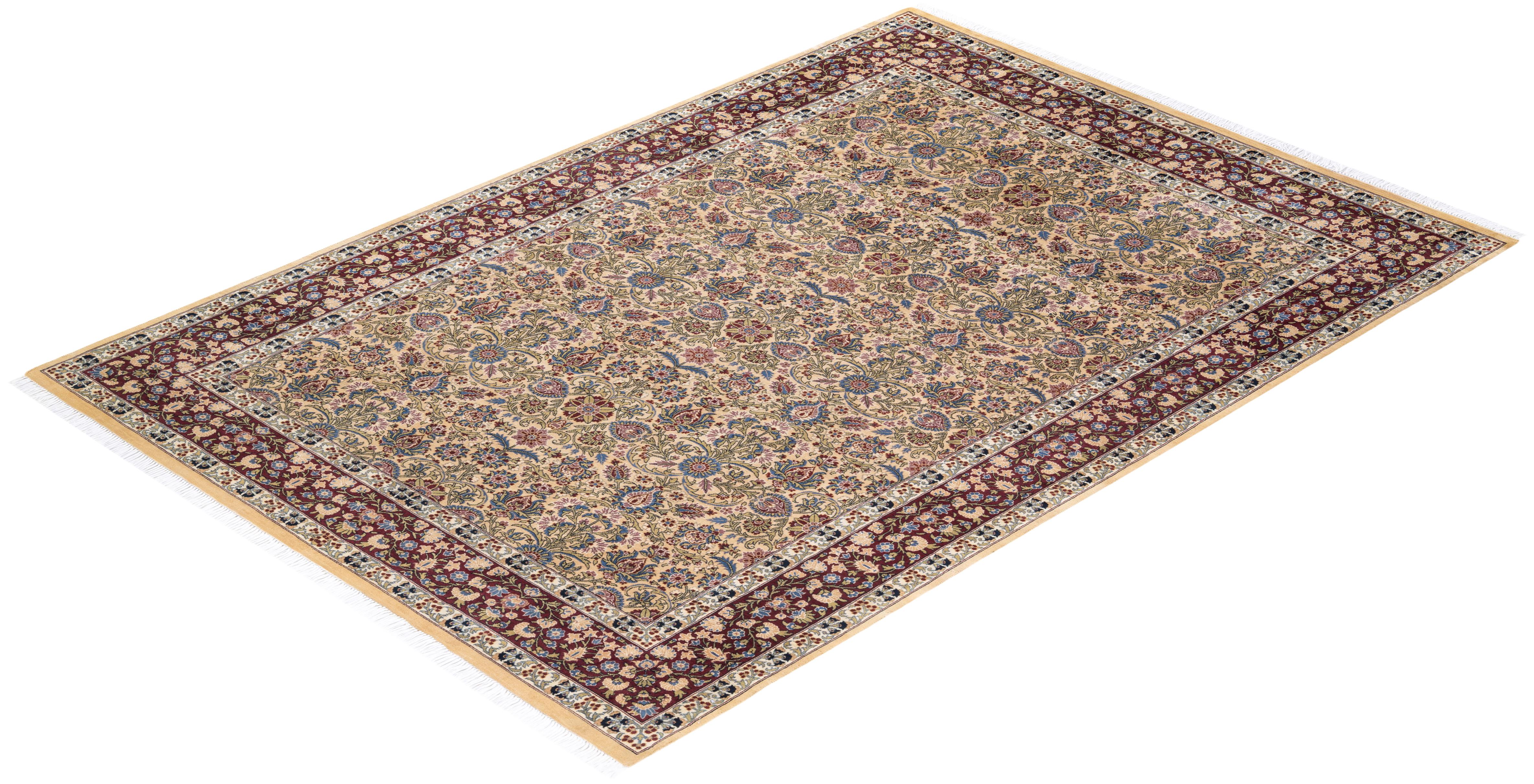 One of a Kind Hand Knotted Traditional Oriental Mogul Yellow Area Rug For Sale 2