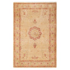 One of a Kind Hand Knotted Traditional Oriental Mogul Yellow Area Rug 