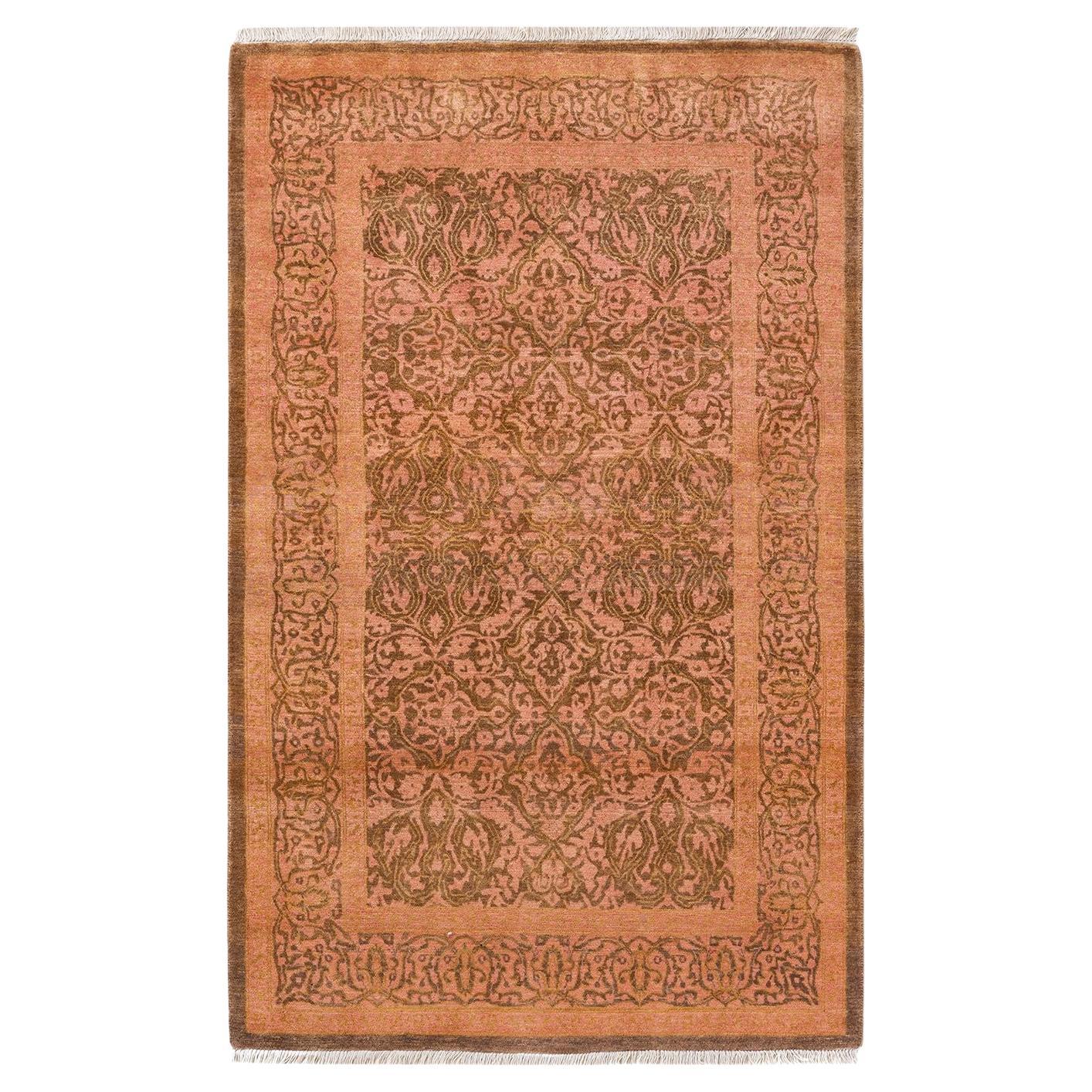 One of a Kind Hand Knotted Traditional Oriental Mogul Yellow Area Rug