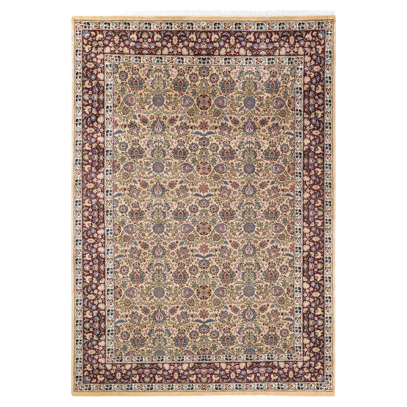 One of a Kind Hand Knotted Traditional Oriental Mogul Yellow Area Rug For Sale