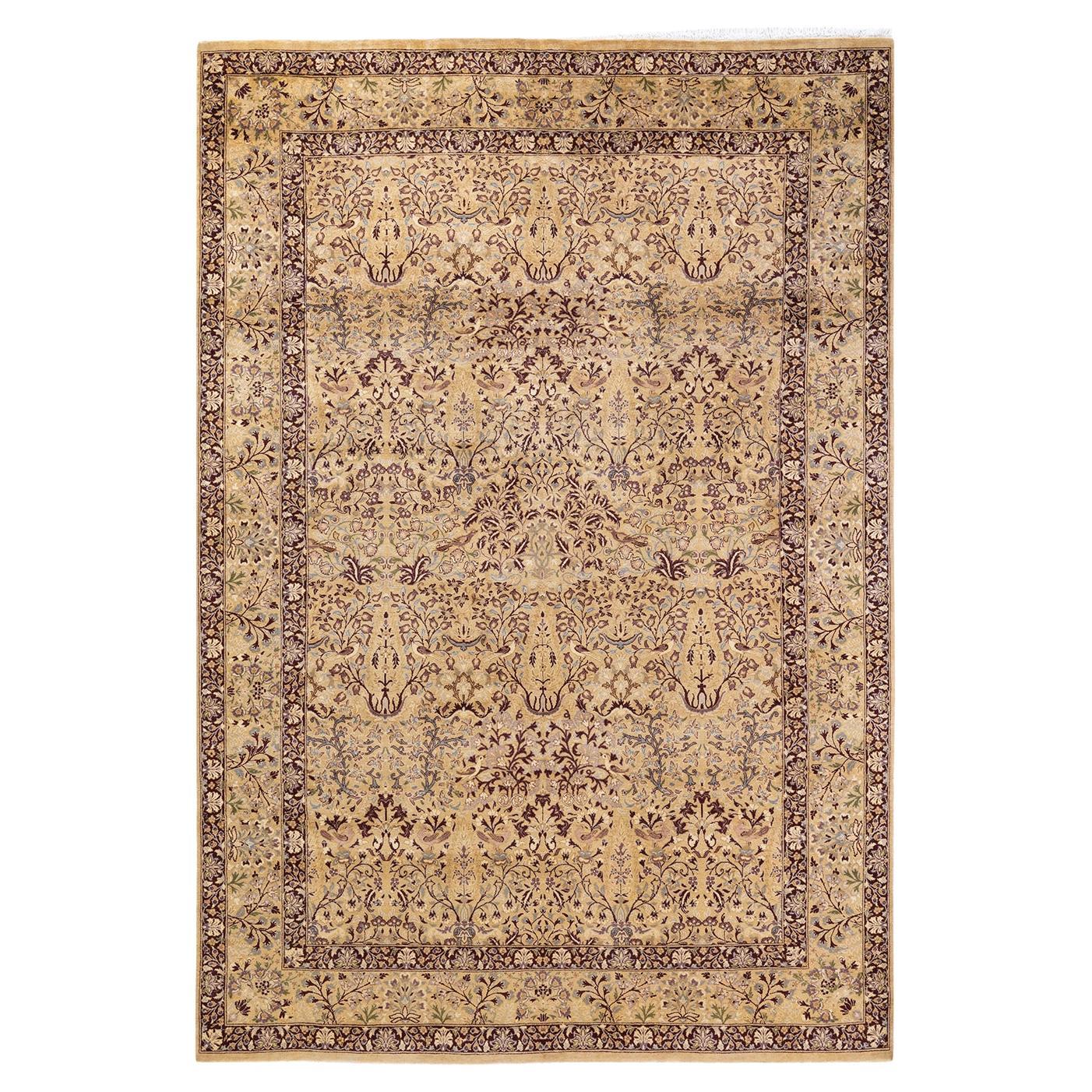 One of a Kind Hand Knotted Traditional Oriental Mogul Yellow Area Rug