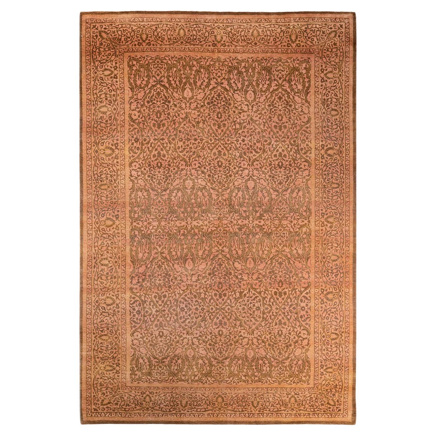 One of a Kind Hand Knotted Traditional Oriental Mogul Yellow Area Rug
