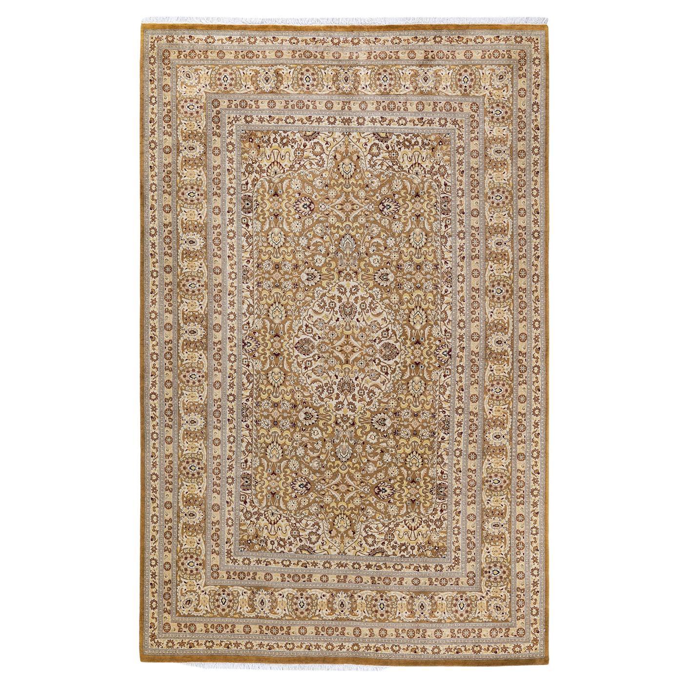 One of Kind Hand Knotted Traditional Oriental Mogul Yellow Area Rug