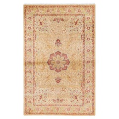 One of a Kind Hand Knotted Traditional Oriental Mogul Yellow Area Rug