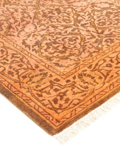 One of a Kind Hand Knotted Traditional Oriental Mogul Yellow Runner Area Rug