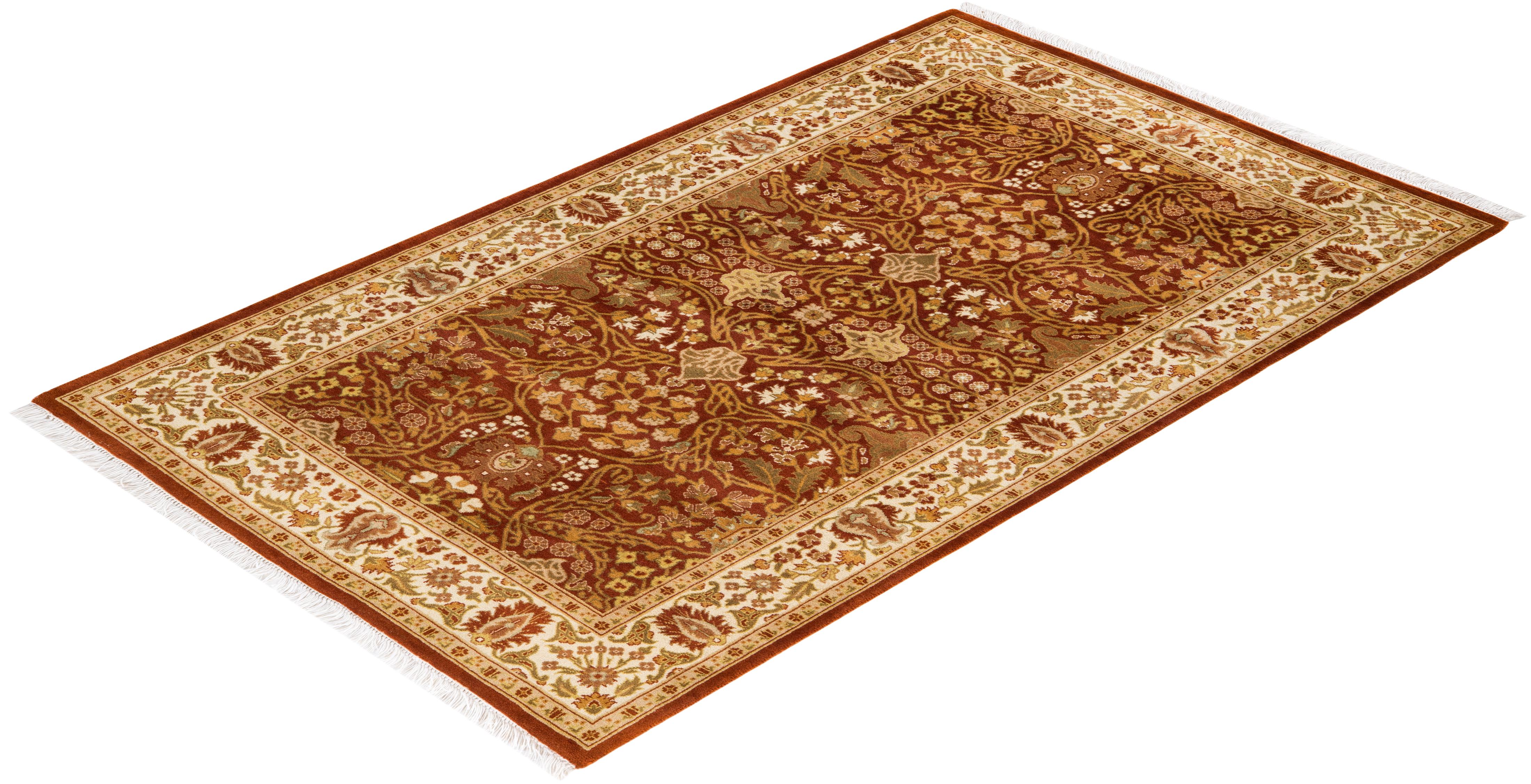 One of a Kind Hand Knotted Traditional Oriental Orange Area Rug For Sale 2