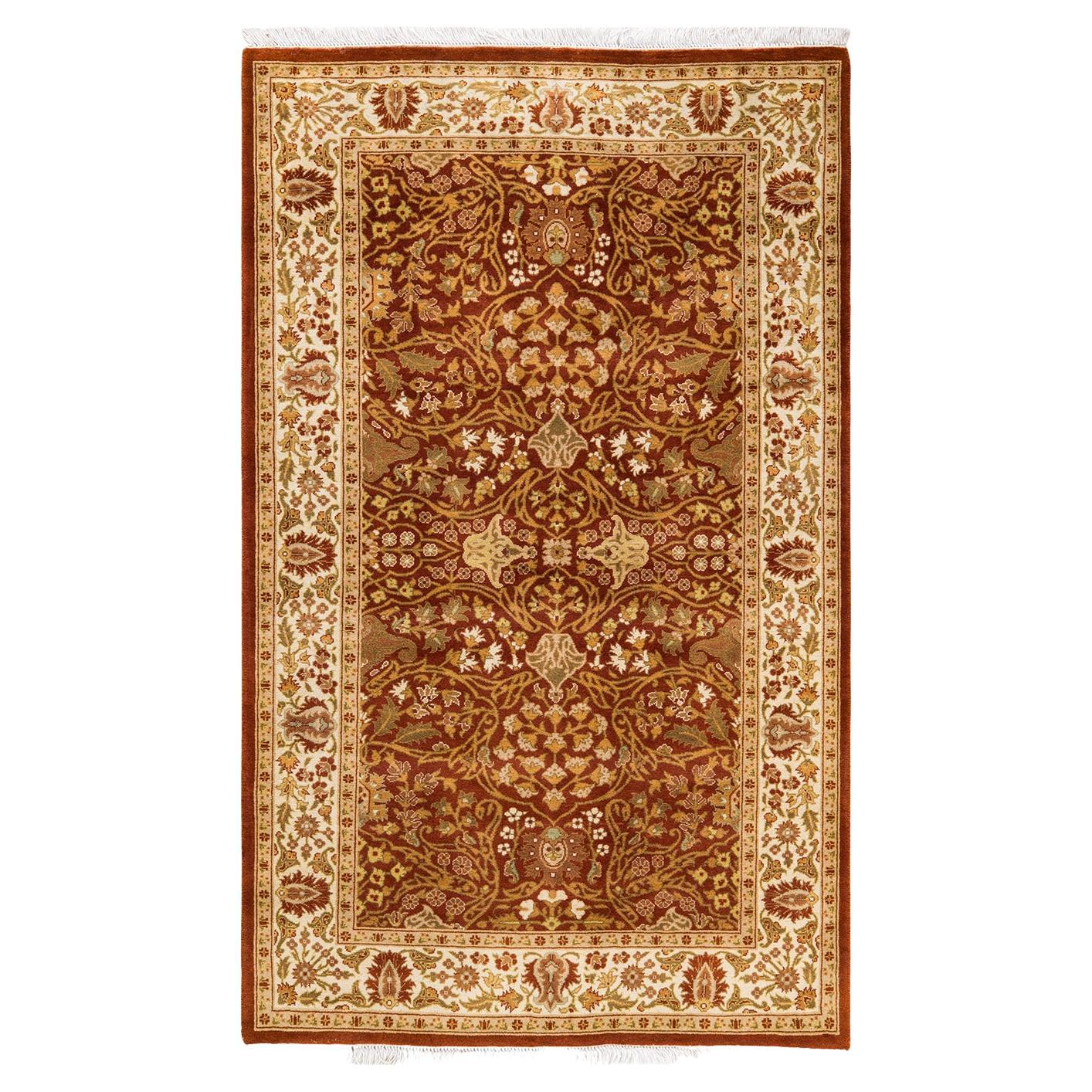 One of a Kind Hand Knotted Traditional Oriental Orange Area Rug For Sale
