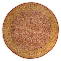 One of a Kind Hand Knotted Traditional Oriental Orange Round Area Rug