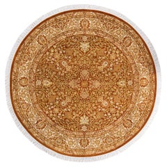 One of a Kind Hand Knotted Traditional Oriental Orange Round Area Rug