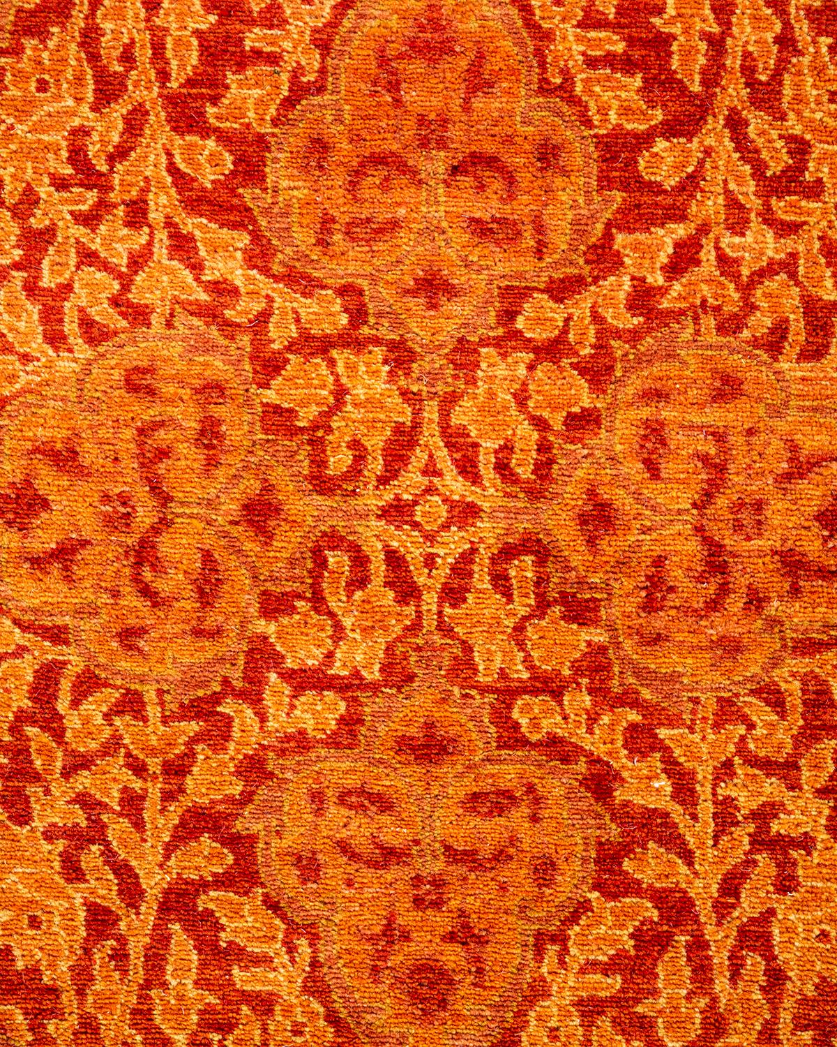 Pakistani One of a Kind Hand Knotted Traditional Oriental Orange Runner For Sale
