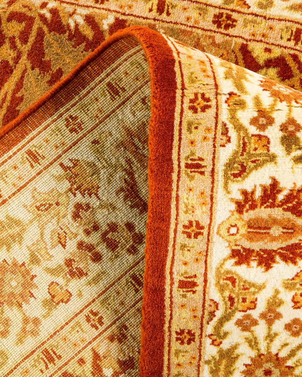 Wool One of a Kind Hand Knotted Traditional Oriental Orange Runner For Sale