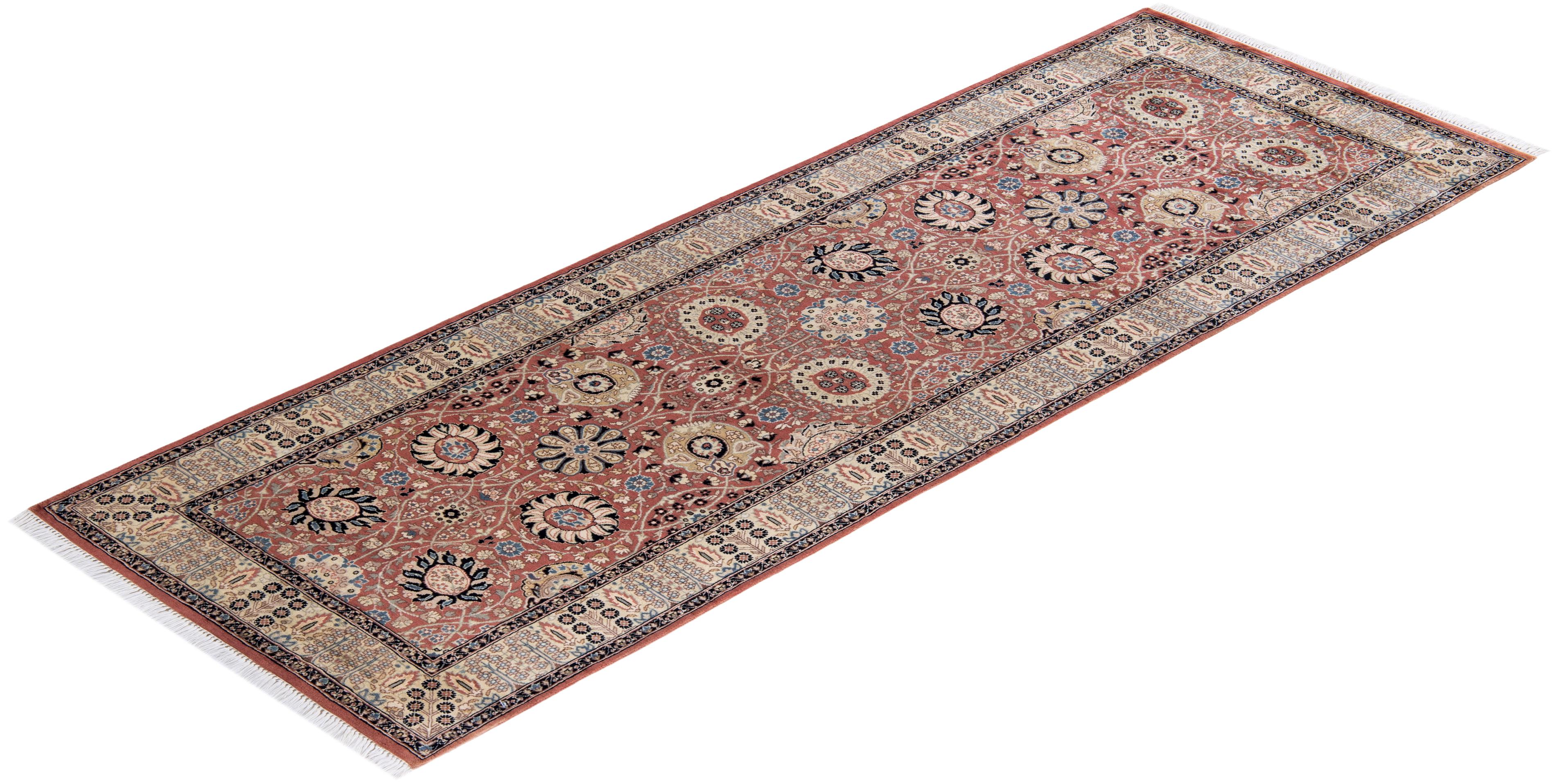 One of a Kind Hand Knotted Traditional Oriental Pink Runner For Sale 2