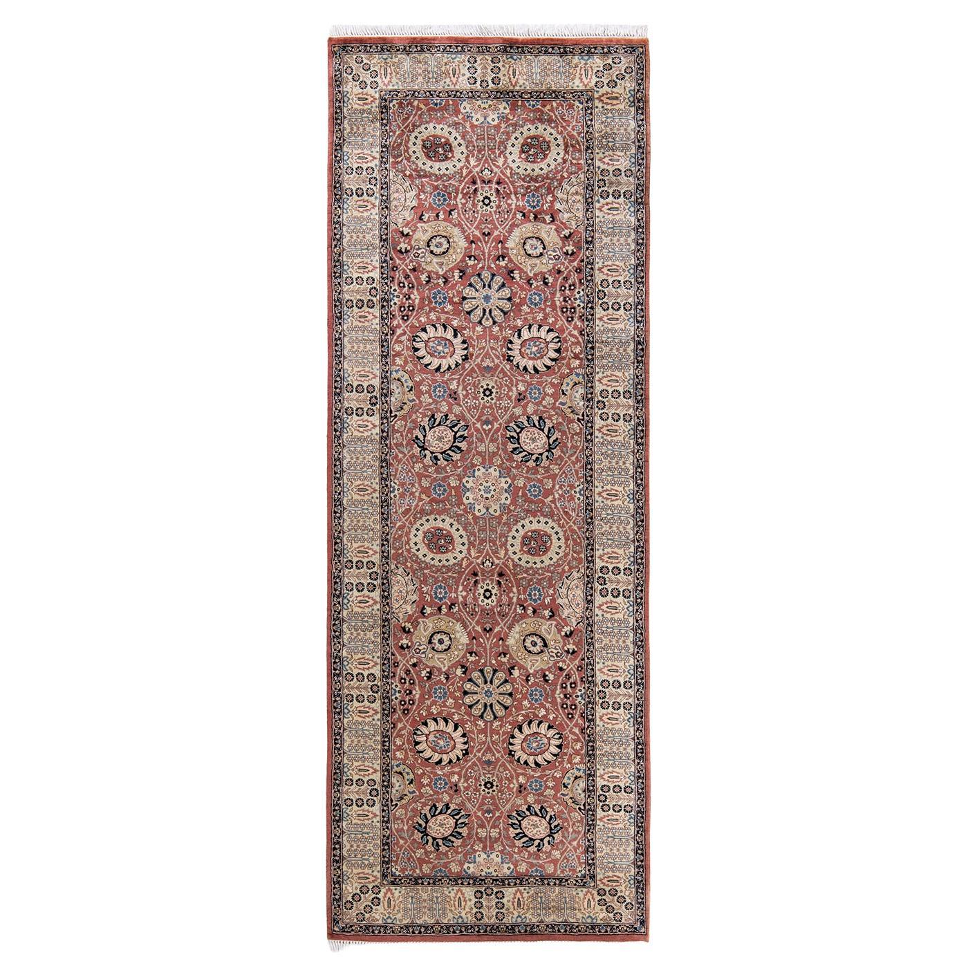 One of a Kind Hand Knotted Traditional Oriental Pink Runner