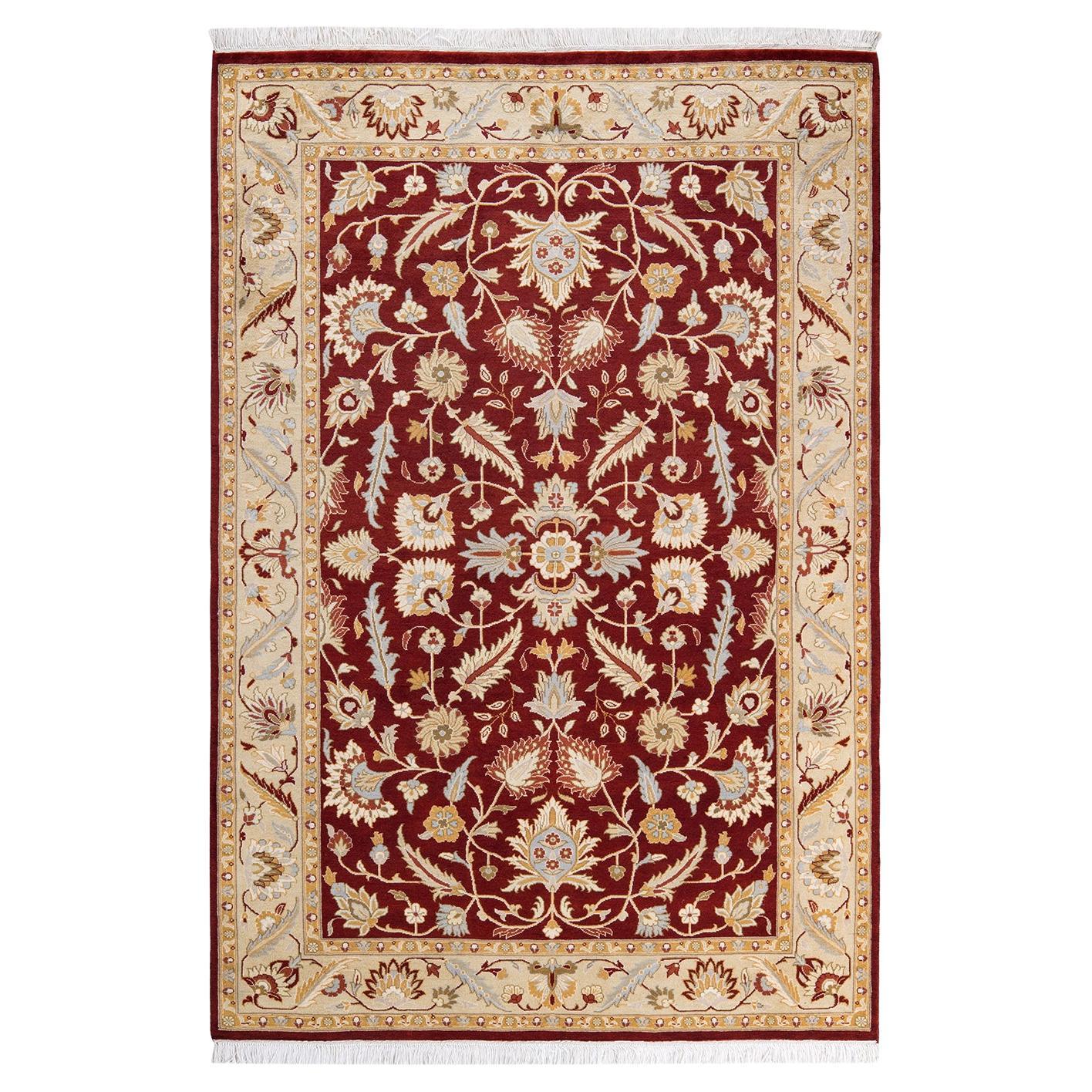 One of a Kind Hand Knotted Traditional Oriental Red Area Rug For Sale